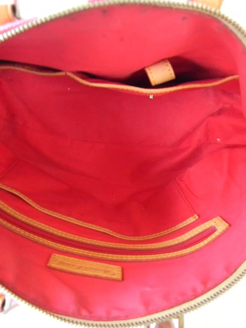 DOONEY & BOURKE PINK/WHITE CHEVRON COATED CANVAS/LEATHER SATCHEL